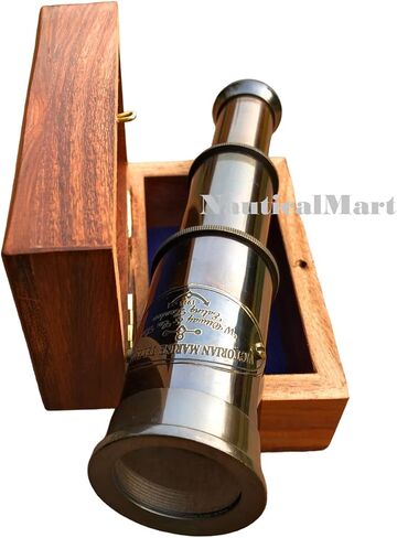 6" Handheld Brass Telescope - Pirate Navigation Wooden Box (Antique Black) in Saudi Arabia