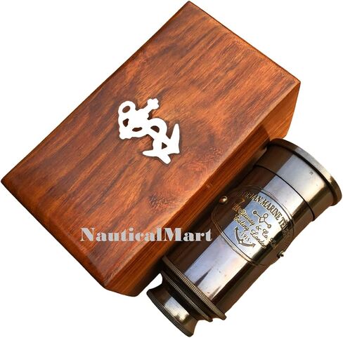 6" Handheld Brass Telescope - Pirate Navigation Wooden Box (Antique Black) in Saudi Arabia