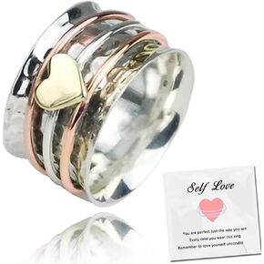 حلقة قلب دوارة للحب الذاتي منفاويوداوي، خواتم فضية عتيقة دوارة للحب الذاتي ملهمة للنساء مجوهرات للبنات in Kuwait