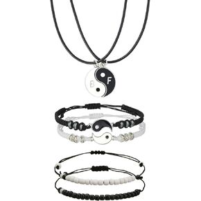 عبوة من 6 اساور متطابقة للازواج يين يانغ بحبل مضفر قابل للتعديل مع قلادة سوار خرز اسود وابيض للاصدقاء المقربين وعيد الحب والصديقة وهدايا العلاقات in Kuwait