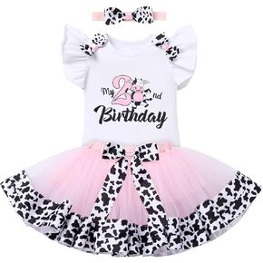 ODASDO Baby Girl Toddler Kids Farm Animal Cow Theme 1st 2nd 3rd Birthday Party Cake Smash Outfit Romper Tutu Headband in Saudi Arabia