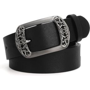 WOWOGO Vintage Flower Womens Leather Belt for Jeans Dress Fashion Waist Belt Ladies Belts with Black Gold Buckle
