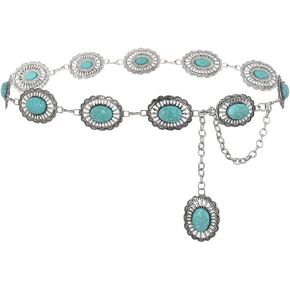 Navoky Turquoise Belly Body Chains Retro Silver Waist Chain Western Chain Belt Concho Belts Boho Body Accessories Jewelry for Women and Girls (S) in Saudi Arabia