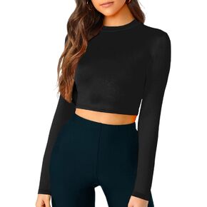 Verdusa Women's Casual Slim Fitted Basic Long Sleeve Solid Crop Tee Top