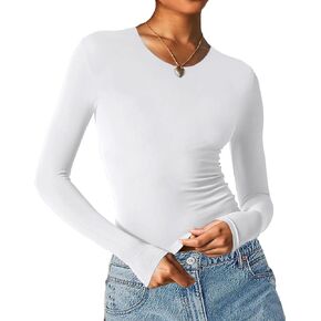 Beumissy Women's Sexy Long Sleeve Square Neck Tops Slim Fitted Double Lined Basic Shirts in Saudi Arabia