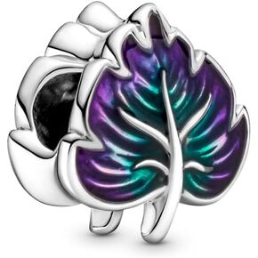 PANDORA Purple & Green Leaf Charm - Compatible Moments Bracelets - Jewelry for Women - Gift for Women - Made with Sterling Silver & Enamel in Saudi Arabia