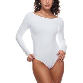 INLYRIC Women's Cozzifree Long Sleeve Bodysuit Boat Neck Stretchy Basic Tops in Saudi Arabia
