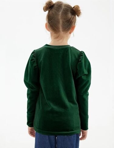 Noomelfish Girls Velvet Puff Long Sleeve Shirt Casual Solid Pleated Blouse Tops (5-12 Years) in Saudi Arabia