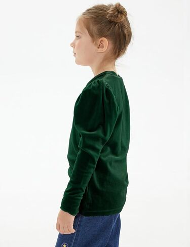 Noomelfish Girls Velvet Puff Long Sleeve Shirt Casual Solid Pleated Blouse Tops (5-12 Years) in Saudi Arabia