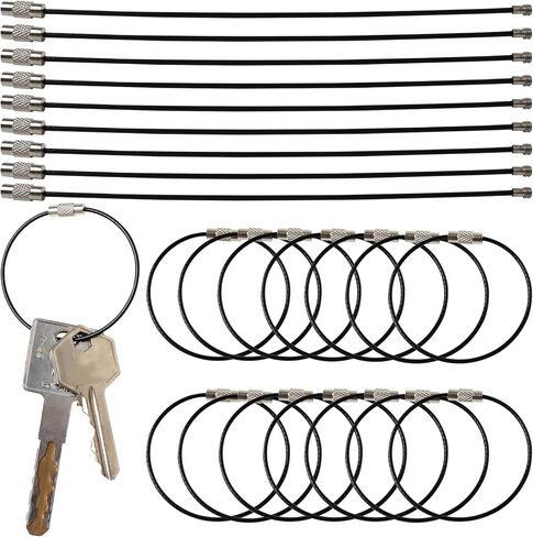 جي اس ان ام اي 60 قطعة 6 انش 2 ملم سلسلة مفاتيح سلكية من الستانلس ستيل سلسلة مفاتيح سلك شديد التحمل لحقائب السفر والبطاقات، حلقات لحمل البطاقات الرياضية والسفر، اسود، مقاس L, أسود, Large in Kuwait