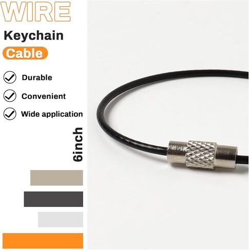 جي اس ان ام اي 60 قطعة 6 انش 2 ملم سلسلة مفاتيح سلكية من الستانلس ستيل سلسلة مفاتيح سلك شديد التحمل لحقائب السفر والبطاقات، حلقات لحمل البطاقات الرياضية والسفر، اسود، مقاس L, أسود, Large in Kuwait