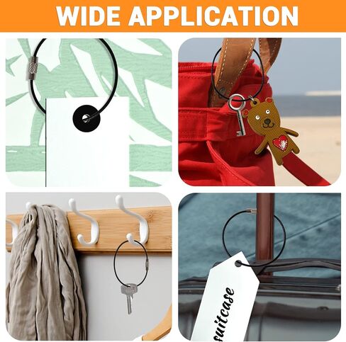 جي اس ان ام اي 60 قطعة 6 انش 2 ملم سلسلة مفاتيح سلكية من الستانلس ستيل سلسلة مفاتيح سلك شديد التحمل لحقائب السفر والبطاقات، حلقات لحمل البطاقات الرياضية والسفر، اسود، مقاس L, أسود, Large in Kuwait