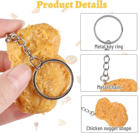 OYANIMO 2 قطعة شذرات الدجاج المقلي كيرينغ واقعية تقليد الغذاء المفاتيح الإبداعية كيرينغ المزحة الهدايا حقيبة يد محفظة سيارة قلادة in Kuwait