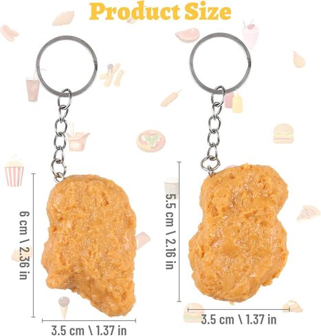 OYANIMO 2 قطعة شذرات الدجاج المقلي كيرينغ واقعية تقليد الغذاء المفاتيح الإبداعية كيرينغ المزحة الهدايا حقيبة يد محفظة سيارة قلادة in Kuwait