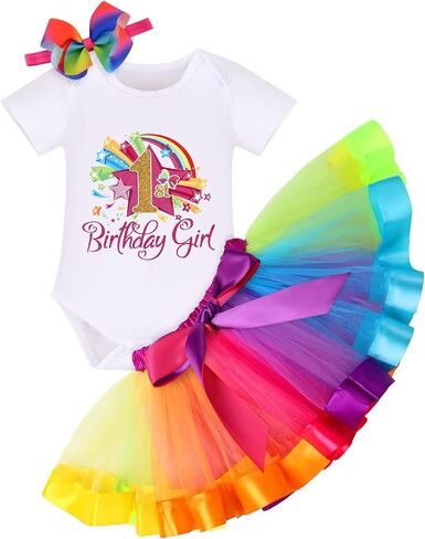 IBTOM CASTLE Watermelon 1st Birthday Rainbow Cake Smash Skirt Set with Princess Romper/Headband for Baby Girls Photo Shoot in Kuwait