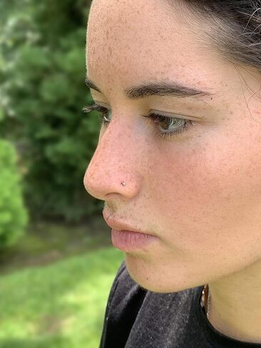 20 Gauge Straight Bone Stud Nose Ring for Women in 14k White or Yellow Gold with 0.01 to 0.07 Carat Diamond by Lavari Jewelers in Saudi Arabia