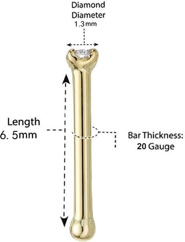 20 Gauge Straight Bone Stud Nose Ring for Women in 14k White or Yellow Gold with 0.01 to 0.07 Carat Diamond by Lavari Jewelers in Saudi Arabia