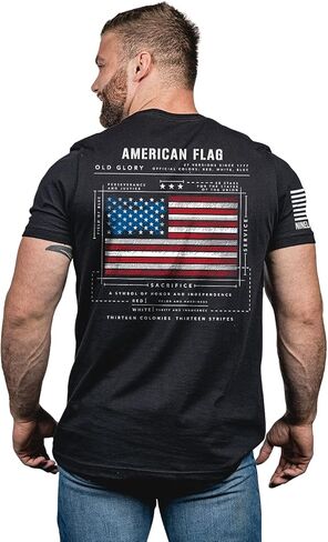 تي شيرت بتصميم Nine Line بتصميم العلم الأمريكي - تي شيرت وطني أسود/أردوازي للجنسين - شعار Dropline والعلم الأمريكي على الأكمام in Kuwait