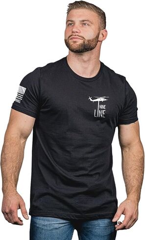 تي شيرت بتصميم Nine Line بتصميم العلم الأمريكي - تي شيرت وطني أسود/أردوازي للجنسين - شعار Dropline والعلم الأمريكي على الأكمام in Kuwait