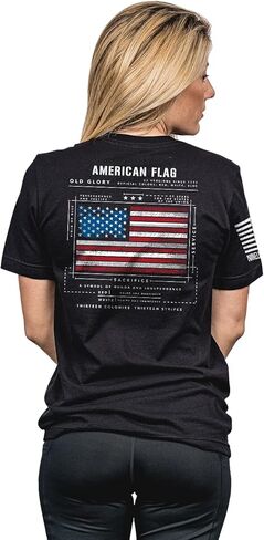 تي شيرت بتصميم Nine Line بتصميم العلم الأمريكي - تي شيرت وطني أسود/أردوازي للجنسين - شعار Dropline والعلم الأمريكي على الأكمام in Kuwait