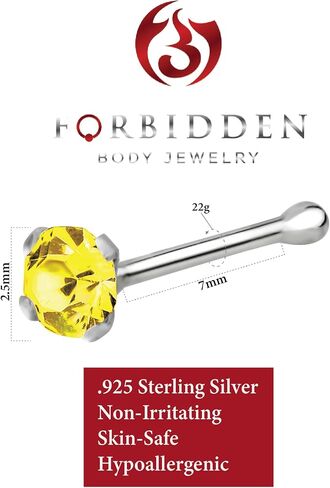 Forbidden Body Jewelry 22g Nose Studs for Women, Nose Ring Studs, Stud Nose Rings, Nose Ring Stud, Sterling Silver CZ Simulated Diamond Nose Stud, 2.5mm Crystal in Saudi Arabia