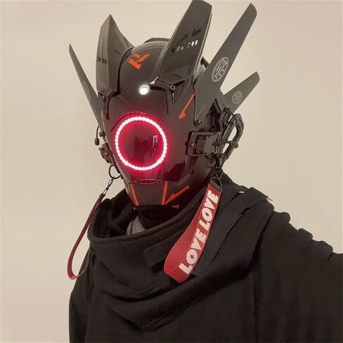YYINYUAN Futuristic Punk Mask, Cyber Techwear Helmet Cosplay Costume, Black and Red Led Mask Face Mask Halloween Cosplay Mask for Men, Women in Kuwait