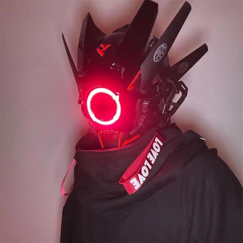 YYINYUAN Futuristic Punk Mask, Cyber Techwear Helmet Cosplay Costume, Black and Red Led Mask Face Mask Halloween Cosplay Mask for Men, Women in Kuwait