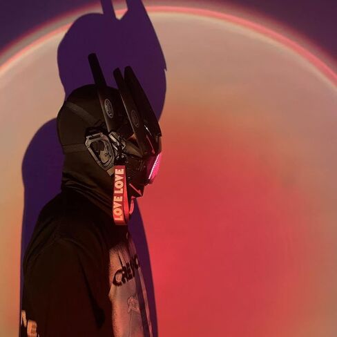 YYINYUAN Futuristic Punk Mask, Cyber Techwear Helmet Cosplay Costume, Black and Red Led Mask Face Mask Halloween Cosplay Mask for Men, Women in Kuwait