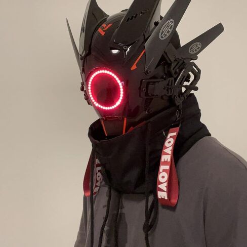 YYINYUAN Futuristic Punk Mask, Cyber Techwear Helmet Cosplay Costume, Black and Red Led Mask Face Mask Halloween Cosplay Mask for Men, Women in Kuwait