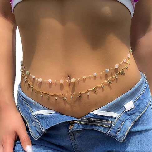 Urieo Boho Waist Beads With Colorful Stones Gold Butterfly Waist Chain Rhinestones Metal Belly Chains Body Jewelry Summer Beach for Women Pack of 2 in Saudi Arabia