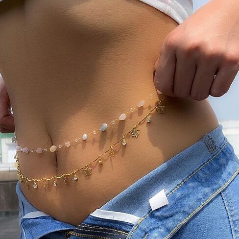 Urieo Boho Waist Beads With Colorful Stones Gold Butterfly Waist Chain Rhinestones Metal Belly Chains Body Jewelry Summer Beach for Women Pack of 2 in Saudi Arabia