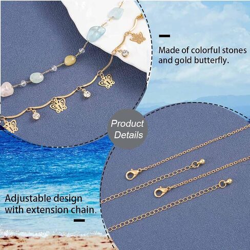 Urieo Boho Waist Beads With Colorful Stones Gold Butterfly Waist Chain Rhinestones Metal Belly Chains Body Jewelry Summer Beach for Women Pack of 2 in Saudi Arabia