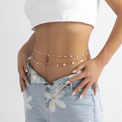 Urieo Boho Waist Beads With Colorful Stones Gold Butterfly Waist Chain Rhinestones Metal Belly Chains Body Jewelry Summer Beach for Women Pack of 2 in Saudi Arabia