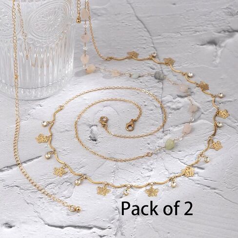 Urieo Boho Waist Beads With Colorful Stones Gold Butterfly Waist Chain Rhinestones Metal Belly Chains Body Jewelry Summer Beach for Women Pack of 2 in Saudi Arabia