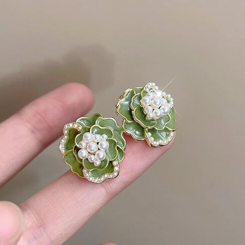 ZHOUMEIWENSP أقراط زهرة اللؤلؤ كاميليا للنساء الفتيات أقراط زهرة اللؤلؤ in Kuwait