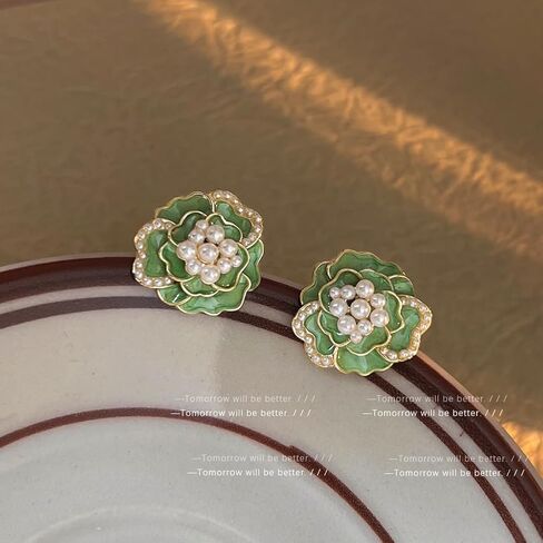 ZHOUMEIWENSP أقراط زهرة اللؤلؤ كاميليا للنساء الفتيات أقراط زهرة اللؤلؤ in Kuwait