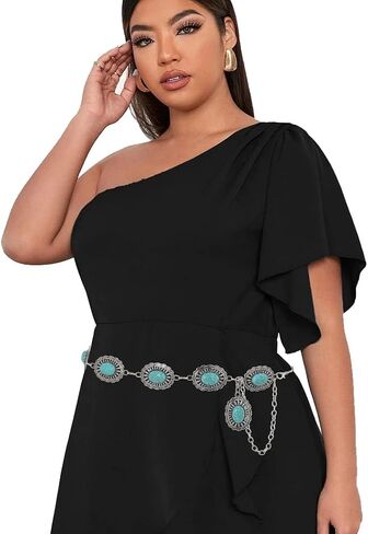 Navoky الفيروز بطن الجسم سلاسل الرجعية الفضة الخصر سلسلة الغربية حزام سلسلة Concho أحزمة بوهو الجسم اكسسوارات مجوهرات للنساء والفتيات (S) in Saudi Arabia
