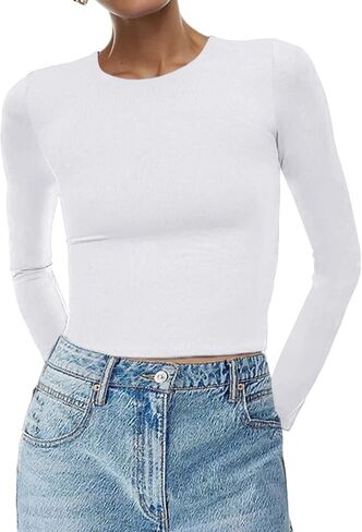 Beumissy Women's Sexy Long Sleeve Square Neck Tops Slim Fitted Double Lined Basic Shirts in Saudi Arabia