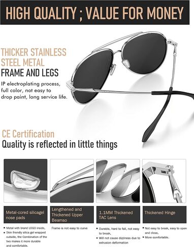 نظارات شمسية LUENX Aviator للنساء والرجال بعدسات مستقطبة مع إكسسوارات - حماية من الأشعة فوق البنفسجية 400 60 ملم in Kuwait