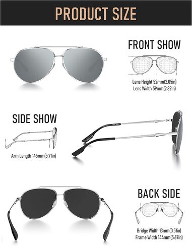 نظارات شمسية LUENX Aviator للنساء والرجال بعدسات مستقطبة مع إكسسوارات - حماية من الأشعة فوق البنفسجية 400 60 ملم in Kuwait