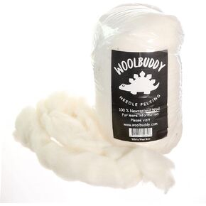 Woolbuddy Needle Felting Wool, Handmade Carded Core Material, White Roving for Wet Painting, Dryer Balls, Craft Pads, Supplies, and Chunky Yarn (8oz)