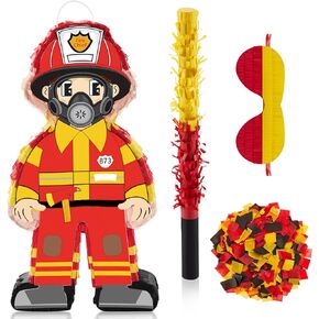 Fireman Pinata with Blindfold, Bat and Confetti Firefighter Party Supplies Fireman Birthday Party Supplies Firefighter Theme Carnival Pinata for Boys Girls Game Birthday Party Decorations