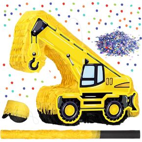 Colarr Construction Truck Pinata Excavator Pinata Bundle with Stick Blindfold Confetti Construction Pinata Large Birthday Pinata for Kids Construction Birthday Party Game Decor (Forklift)
