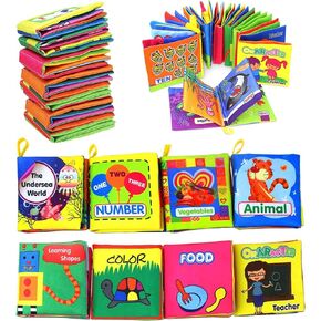 Coolplay Baby's First Non-Toxic Soft Cloth Book Set, Crinkle Books Friction with Rustling Sound - Pack of 8