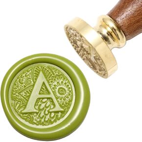 Letter C Wax Seal Stamp, Yoption Brass Head Botanical Alphabet Initial Sealing Stamp with Wooden Handle