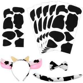 WILLBOND 5 Sheets Cow Felt Pads Adhesive Felt Circles with 1 Set Halloween Cow Ear Headband, Bow Tie and Cow Tail for Halloween DIY Costume, Over 6 Years in Kuwait