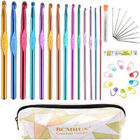BCMRUN Crochet Hooks Set 14 Sizes 2mm(B) -10mm(N) Aluminum Ergonomic Knitting Needles Kit with Case Weave Yarn Craft Set, Crochet Hook Knit Needle, Best Gift for Women Girls in Kuwait