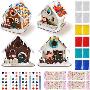 مجموعة أدوات عيد الميلاد المكونة من 24 قطعة من Poen، مجموعة أدوات منزل خبز الزنجبيل لعيد الميلاد، تتضمن منزل خبز الزنجبيل الخشبي، طلاء DIY، فرشاة طلاء، ملصقات، طين للأطفال الأولاد والبنات ومستلزمات ألعاب حفلات عيد الميلاد in Kuwait