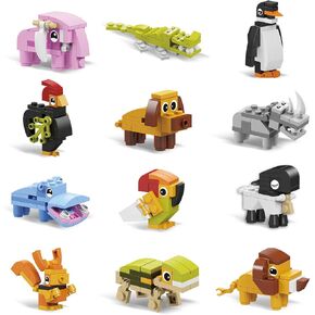 IAMGlobal 12 in 1 Mini Building Blocks Animals, Assorted Toy Animal, Building Blocks Stem Toys, Party Favor for Kids, Goodie Bags, Birthday, Carnival Prizes in Kuwait