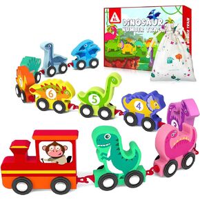 OSLINE Toddler Toys for 1 2 3 Year Old Boy Birthday Gift,Wooden Train Set Dinosaur Toys for Kids 2-4 Boys,Montessori Toys for 1-4 Year Old Boys Girls,Educational Learning Toys for Toddlers 1-2-4 Years